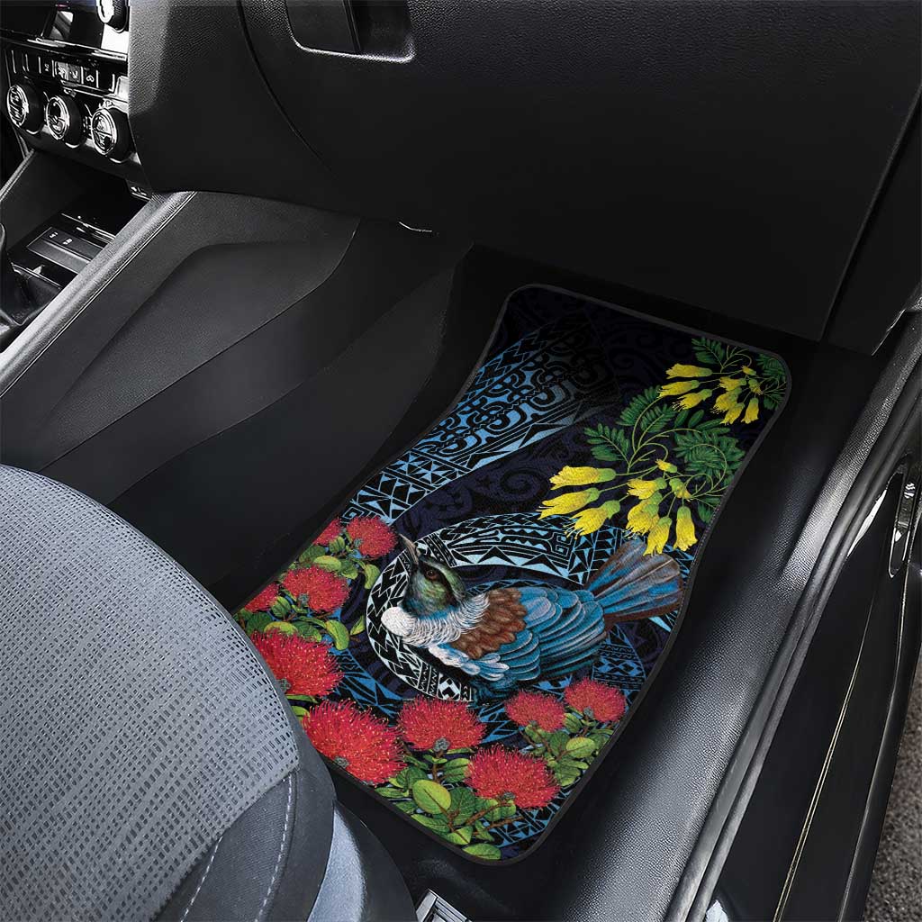 New Zealand Tui Bird Car Mats Maori Koru Mix Pohutukawa