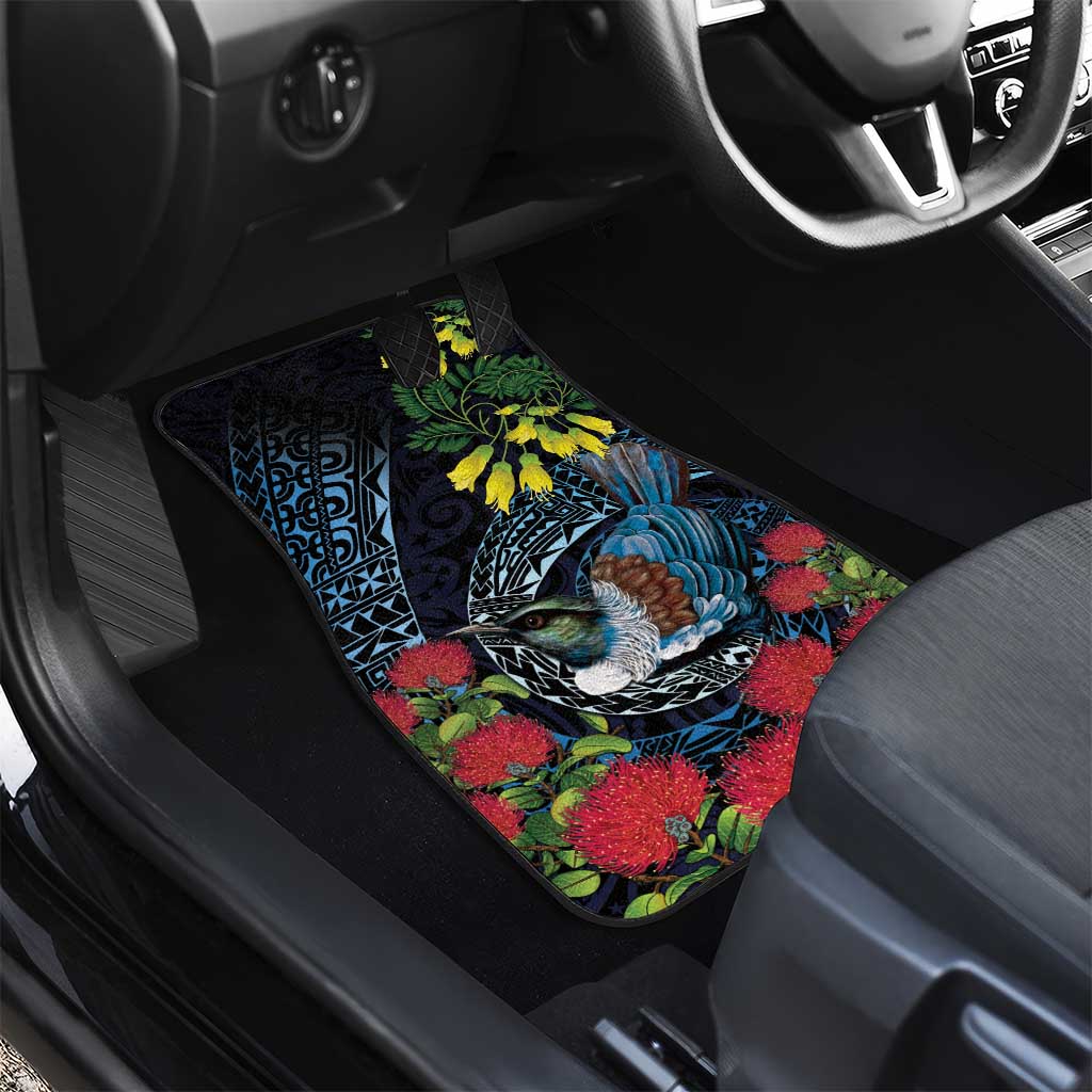 New Zealand Tui Bird Car Mats Maori Koru Mix Pohutukawa