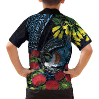 New Zealand Tui Bird Family Matching Long Sleeve Bodycon Dress and Hawaiian Shirt Maori Koru Mix Pohutukawa