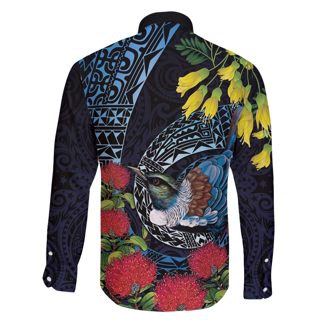 New Zealand Tui Bird Family Matching Puletasi and Hawaiian Shirt Maori Koru Mix Pohutukawa