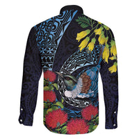 New Zealand Tui Bird Family Matching Puletasi and Hawaiian Shirt Maori Koru Mix Pohutukawa