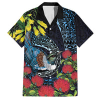 New Zealand Tui Bird Family Matching Summer Maxi Dress and Hawaiian Shirt Maori Koru Mix Pohutukawa