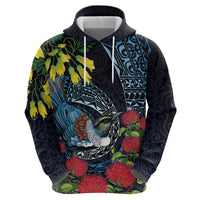 New Zealand Tui Bird Hoodie Maori Koru Mix Pohutukawa