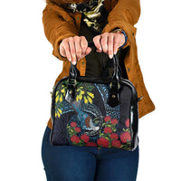 New Zealand Tui Bird Shoulder Handbag Maori Koru Mix Pohutukawa