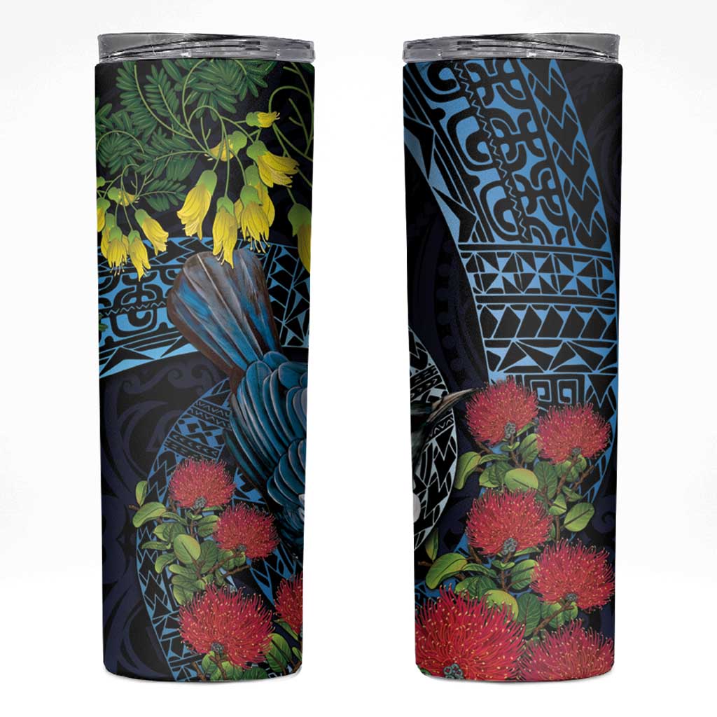 New Zealand Tui Bird Skinny Tumbler Maori Koru Mix Pohutukawa