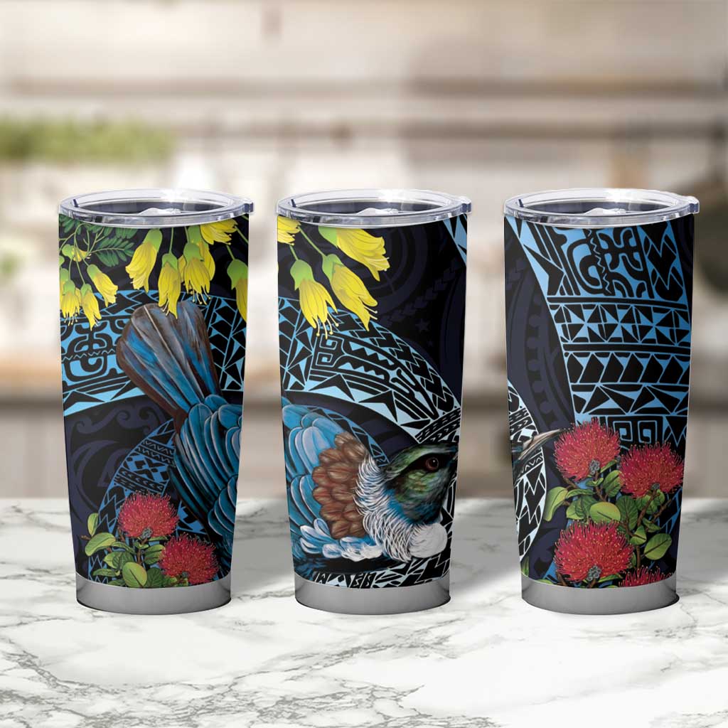 New Zealand Tui Bird Tumbler Cup Maori Koru Mix Pohutukawa