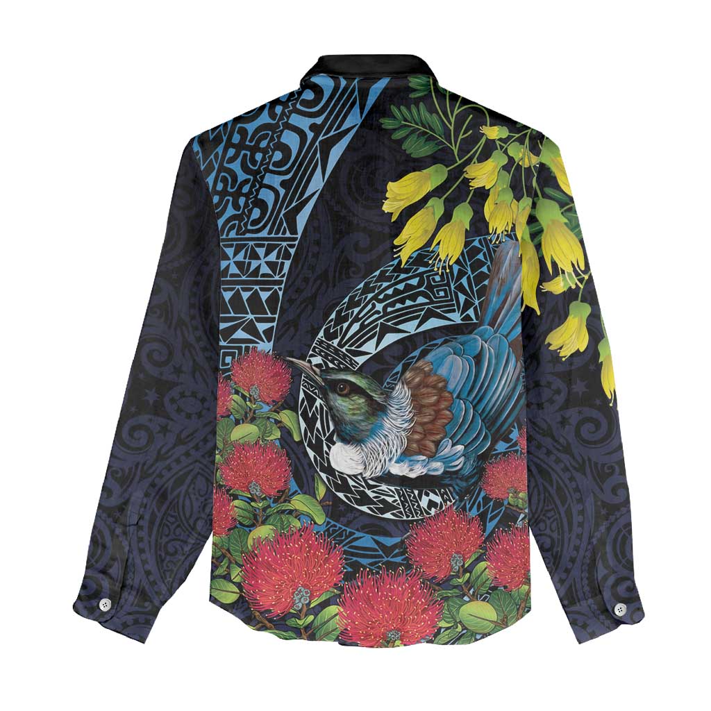New Zealand Tui Bird Women Casual Shirt Maori Koru Mix Pohutukawa