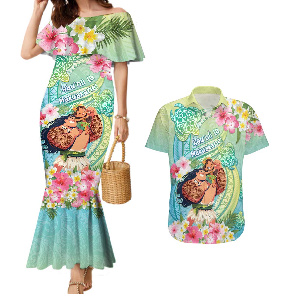 Personalised Hawaii Father's Day Couples Matching Mermaid Dress and Hawaiian Shirt Happy Father And Child