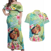 Personalised Hawaii Father's Day Couples Matching Off Shoulder Maxi Dress and Hawaiian Shirt Happy Father And Child