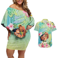 Personalised Hawaii Father's Day Couples Matching Off Shoulder Short Dress and Hawaiian Shirt Happy Father And Child