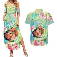 Personalised Hawaii Father's Day Couples Matching Summer Maxi Dress and Hawaiian Shirt Happy Father And Child