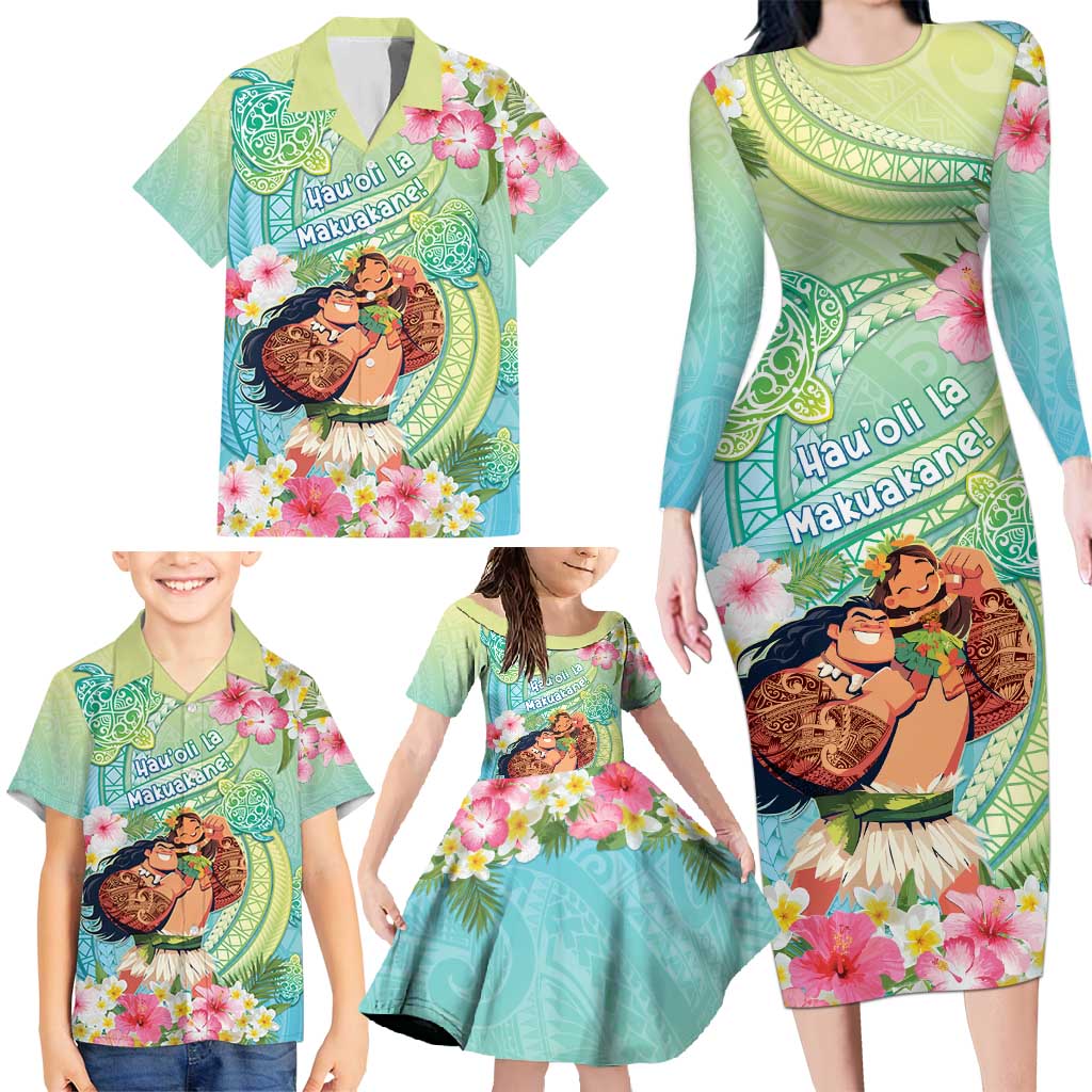 Personalised Hawaii Father's Day Family Matching Long Sleeve Bodycon Dress and Hawaiian Shirt Happy Father And Child