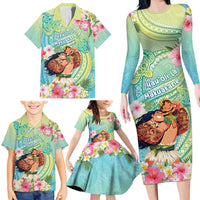 Personalised Hawaii Father's Day Family Matching Long Sleeve Bodycon Dress and Hawaiian Shirt Happy Father And Child