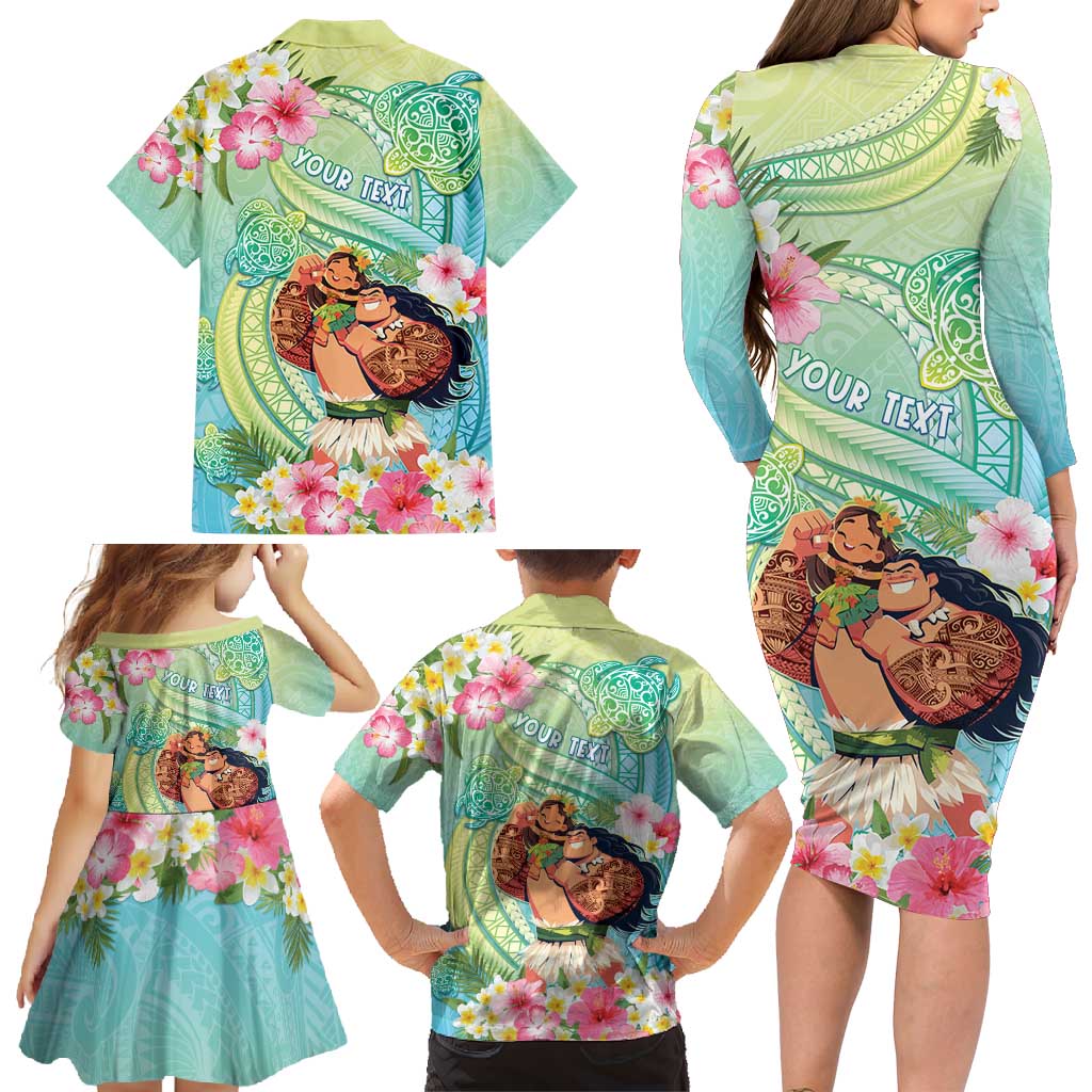 Personalised Hawaii Father's Day Family Matching Long Sleeve Bodycon Dress and Hawaiian Shirt Happy Father And Child