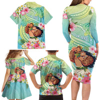 Personalised Hawaii Father's Day Family Matching Long Sleeve Bodycon Dress and Hawaiian Shirt Happy Father And Child