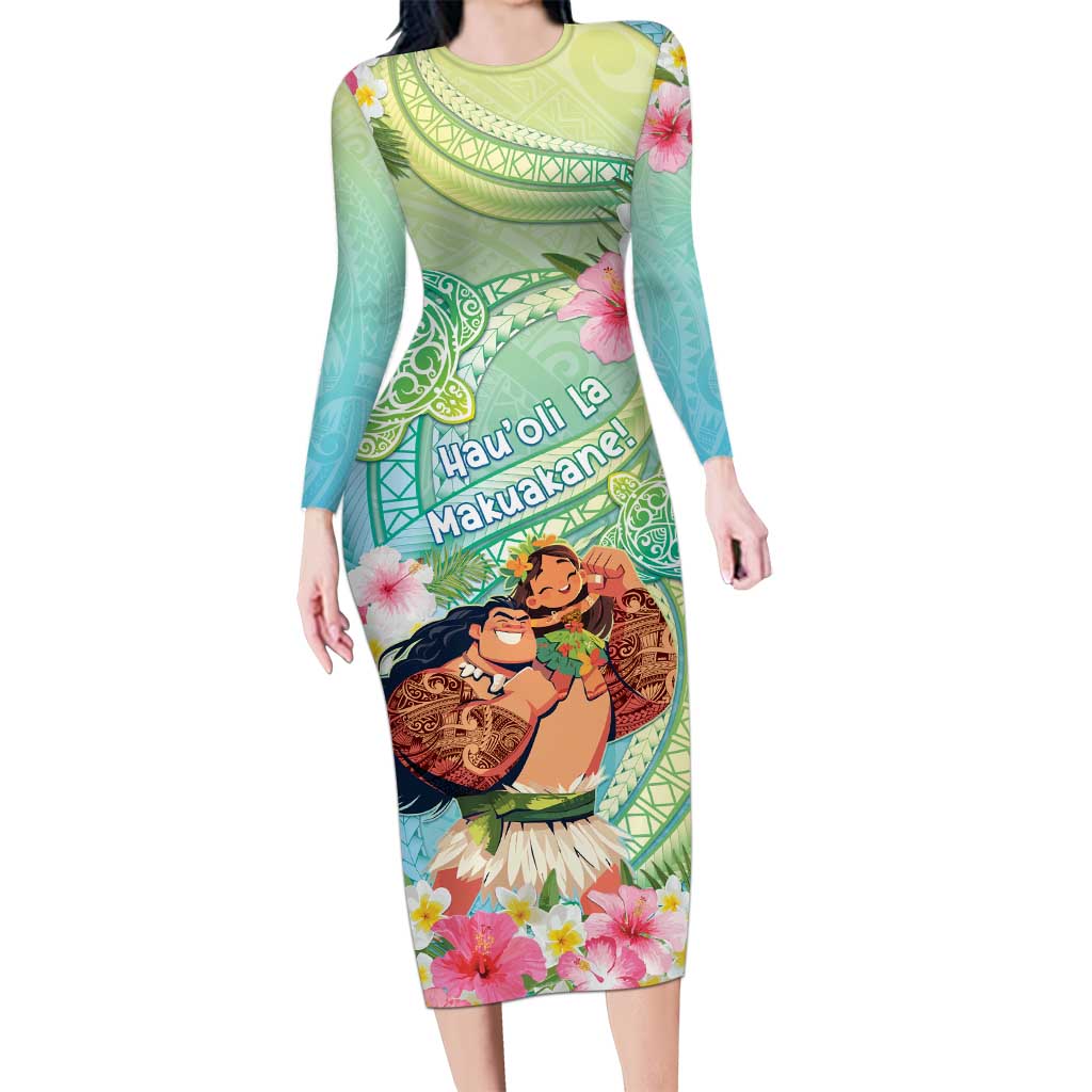 Personalised Hawaii Father's Day Family Matching Long Sleeve Bodycon Dress and Hawaiian Shirt Happy Father And Child