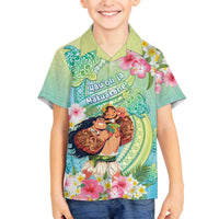 Personalised Hawaii Father's Day Family Matching Off The Shoulder Long Sleeve Dress and Hawaiian Shirt Happy Father And Child