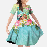 Personalised Hawaii Father's Day Family Matching Short Sleeve Bodycon Dress and Hawaiian Shirt Happy Father And Child