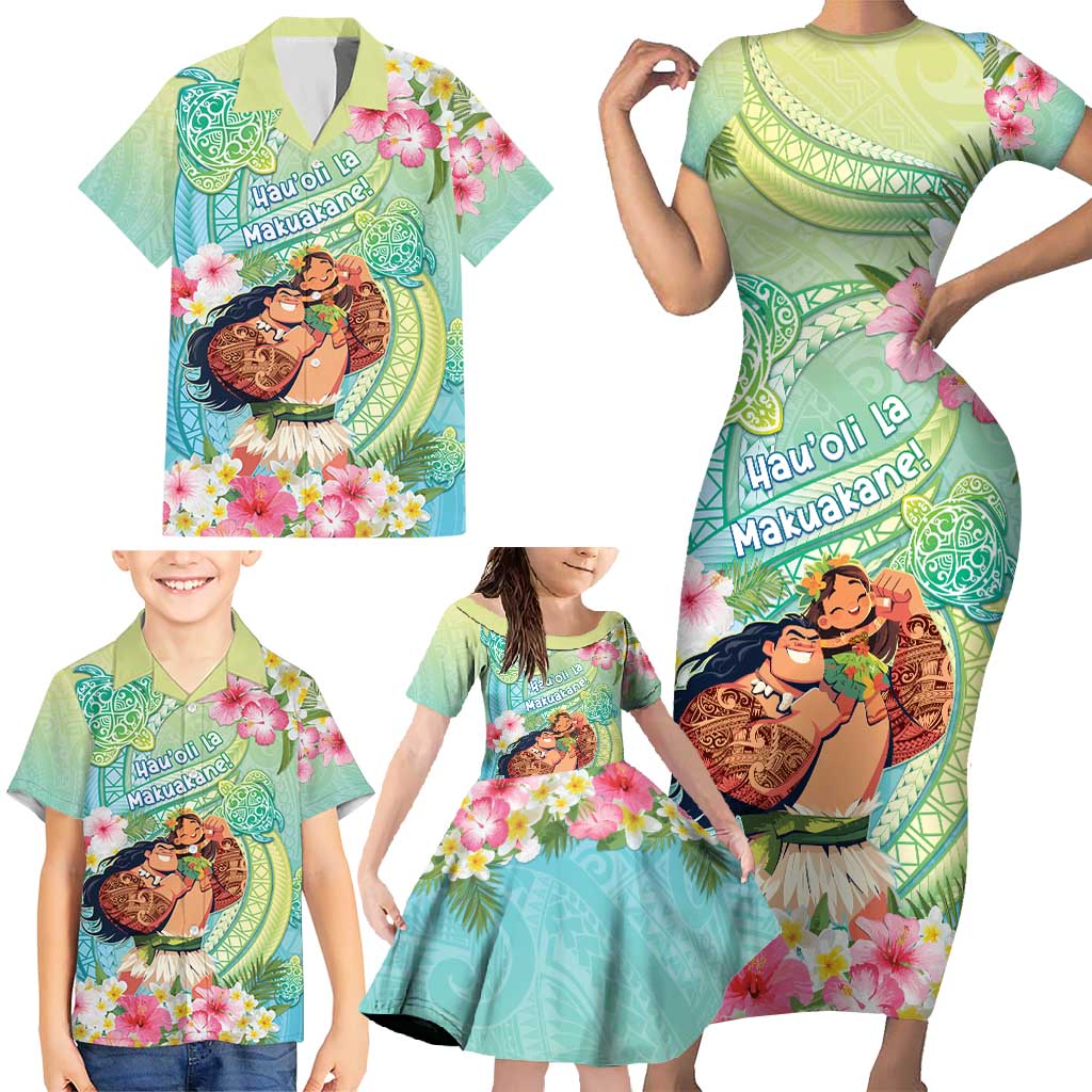 Personalised Hawaii Father's Day Family Matching Short Sleeve Bodycon Dress and Hawaiian Shirt Happy Father And Child