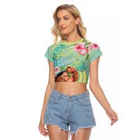 Personalised Hawaii Father's Day Raglan Cropped T Shirt Happy Father And Child