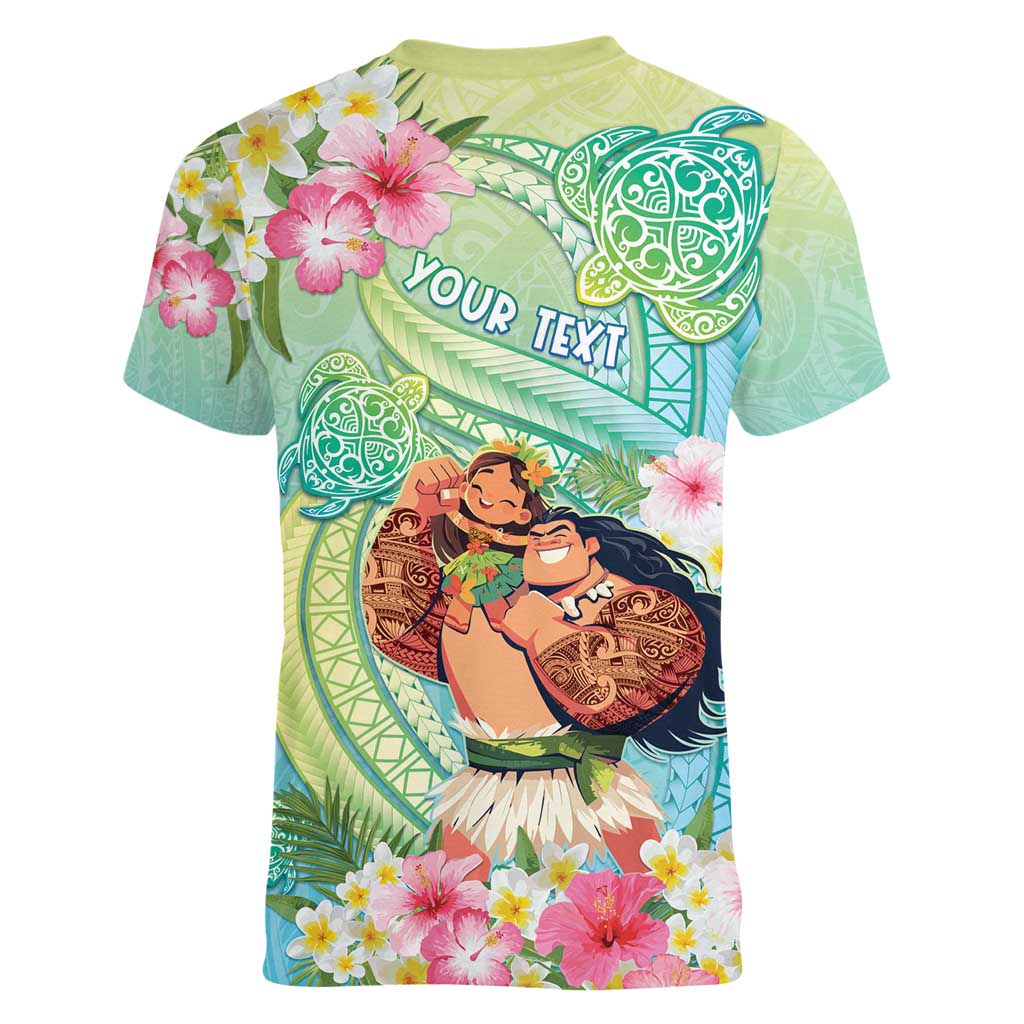 Personalised Hawaii Father's Day Women V-Neck T-Shirt Happy Father And Child DT04 - Polynesian Pride