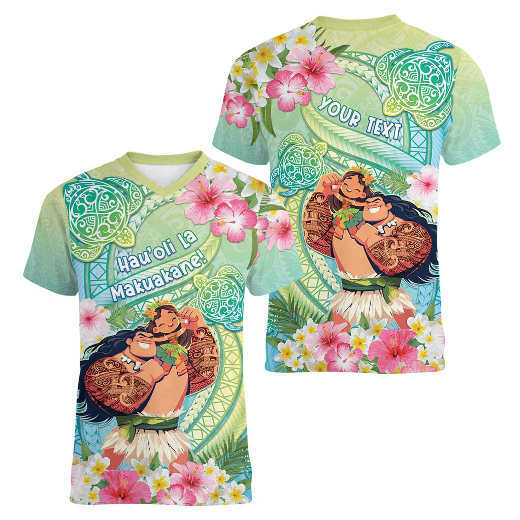 Personalised Hawaii Father's Day Women V-Neck T-Shirt Happy Father And Child DT04 - Polynesian Pride