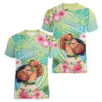 Personalised Hawaii Father's Day Women V-Neck T-Shirt Happy Father And Child DT04 - Polynesian Pride
