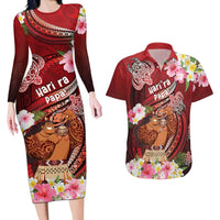 Personalised New Zealand Father's Day Couples Matching Long Sleeve Bodycon Dress and Hawaiian Shirt Happy Father And Child