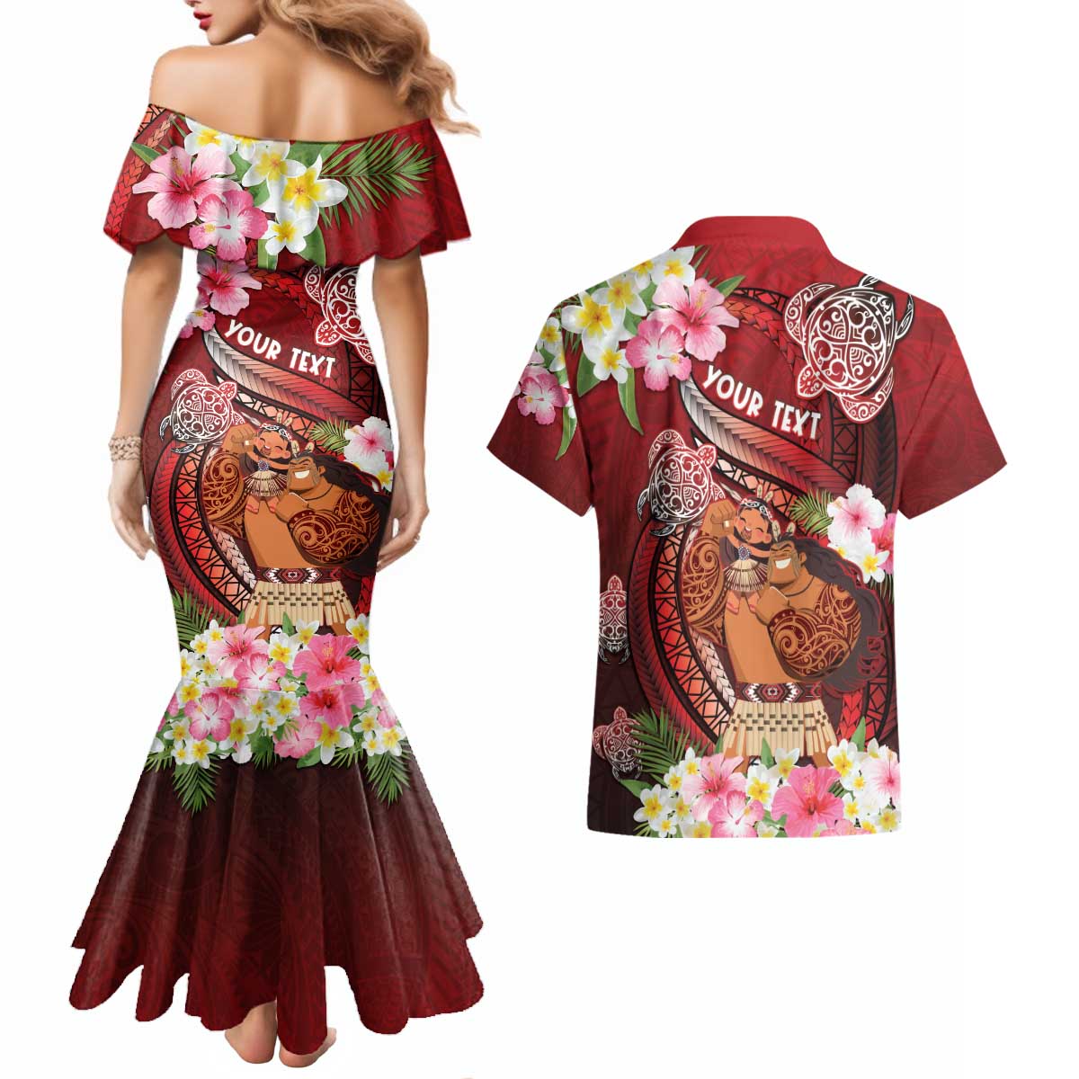 Personalised New Zealand Father's Day Couples Matching Mermaid Dress and Hawaiian Shirt Happy Father And Child