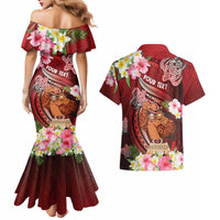 Personalised New Zealand Father's Day Couples Matching Mermaid Dress and Hawaiian Shirt Happy Father And Child