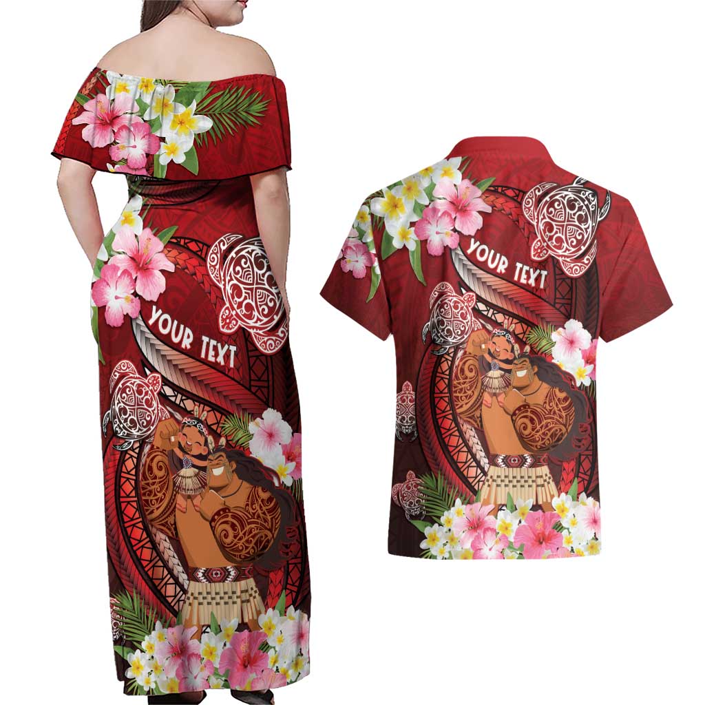 Personalised New Zealand Father's Day Couples Matching Off Shoulder Maxi Dress and Hawaiian Shirt Happy Father And Child