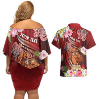 Personalised New Zealand Father's Day Couples Matching Off Shoulder Short Dress and Hawaiian Shirt Happy Father And Child