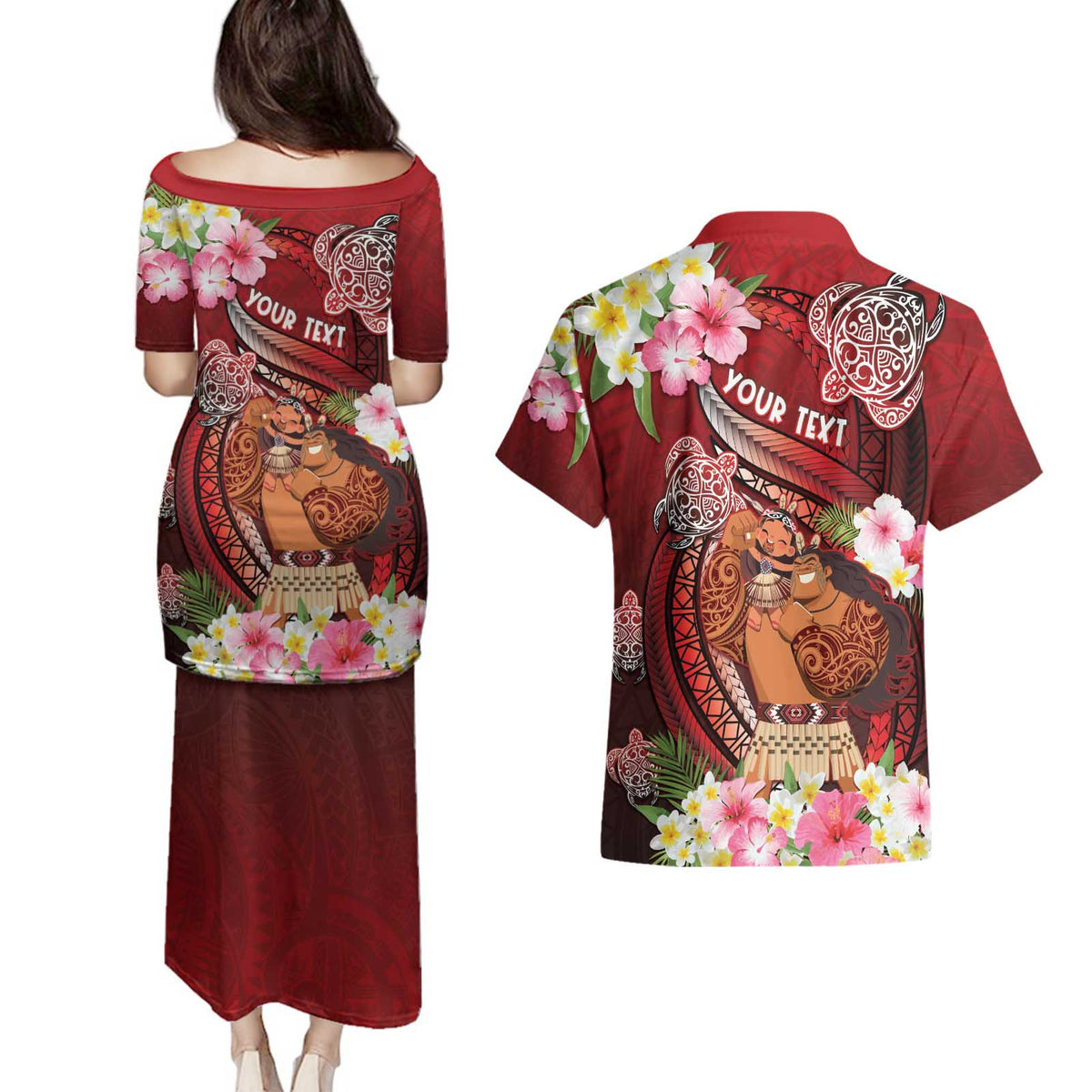 Personalised New Zealand Father's Day Couples Matching Puletasi and Hawaiian Shirt Happy Father And Child