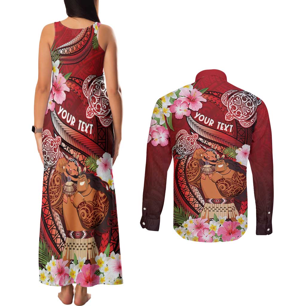 Personalised New Zealand Father's Day Couples Matching Tank Maxi Dress and Long Sleeve Button Shirt Happy Father And Child