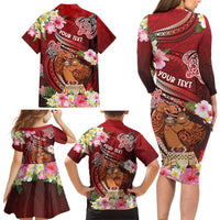 Personalised New Zealand Father's Day Family Matching Long Sleeve Bodycon Dress and Hawaiian Shirt Happy Father And Child