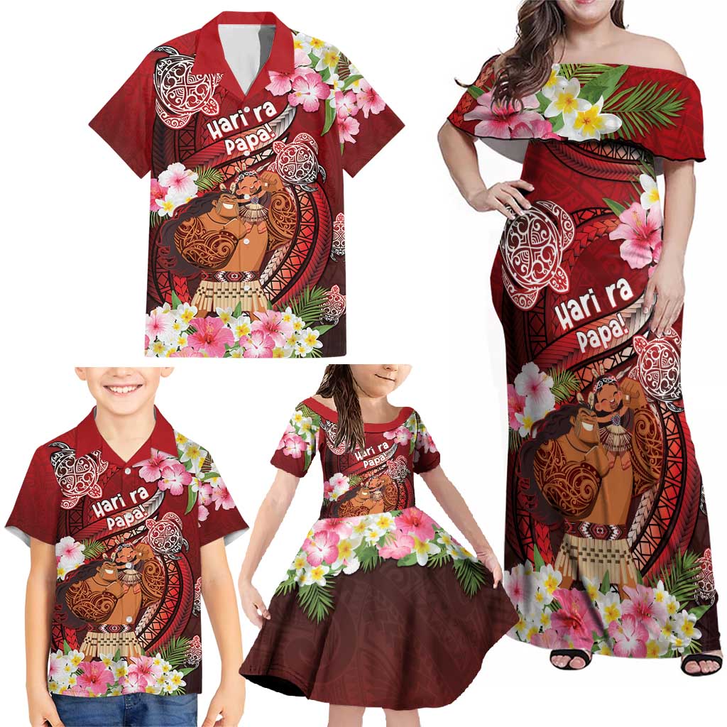 Personalised New Zealand Father's Day Family Matching Off Shoulder Maxi Dress and Hawaiian Shirt Happy Father And Child