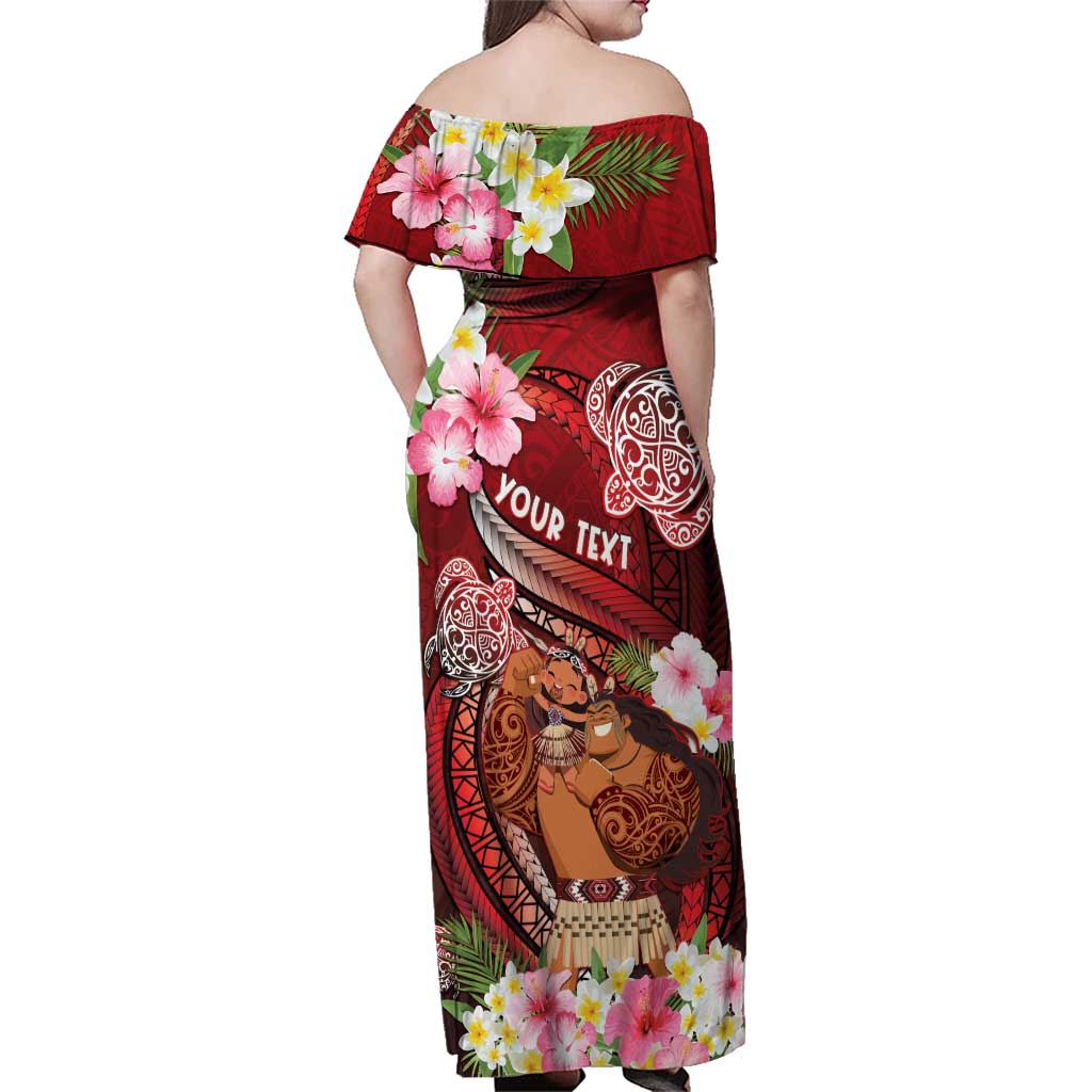 Personalised New Zealand Father's Day Family Matching Off Shoulder Maxi Dress and Hawaiian Shirt Happy Father And Child