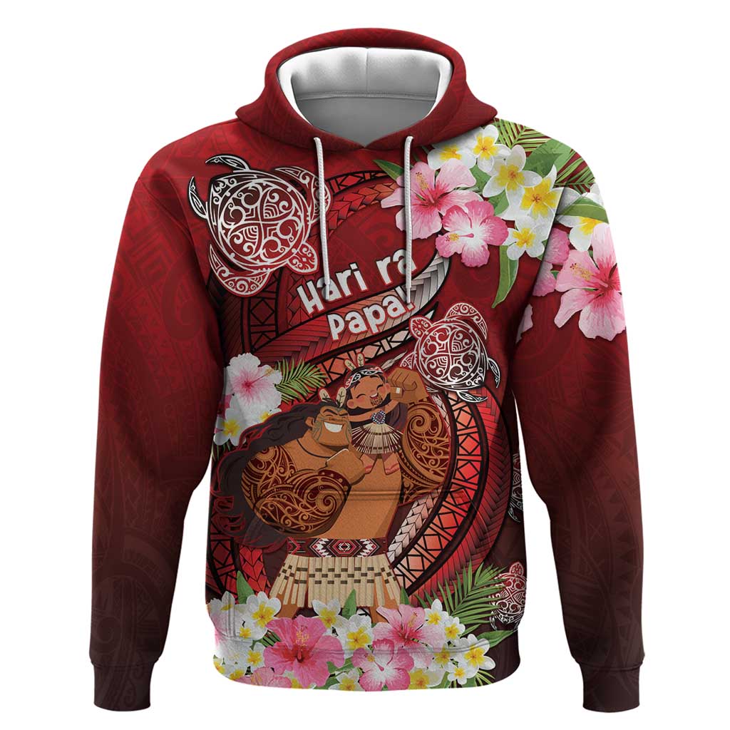 Personalised New Zealand Father's Day Hoodie Happy Father And Child DT04 Pullover Hoodie Red - Polynesian Pride