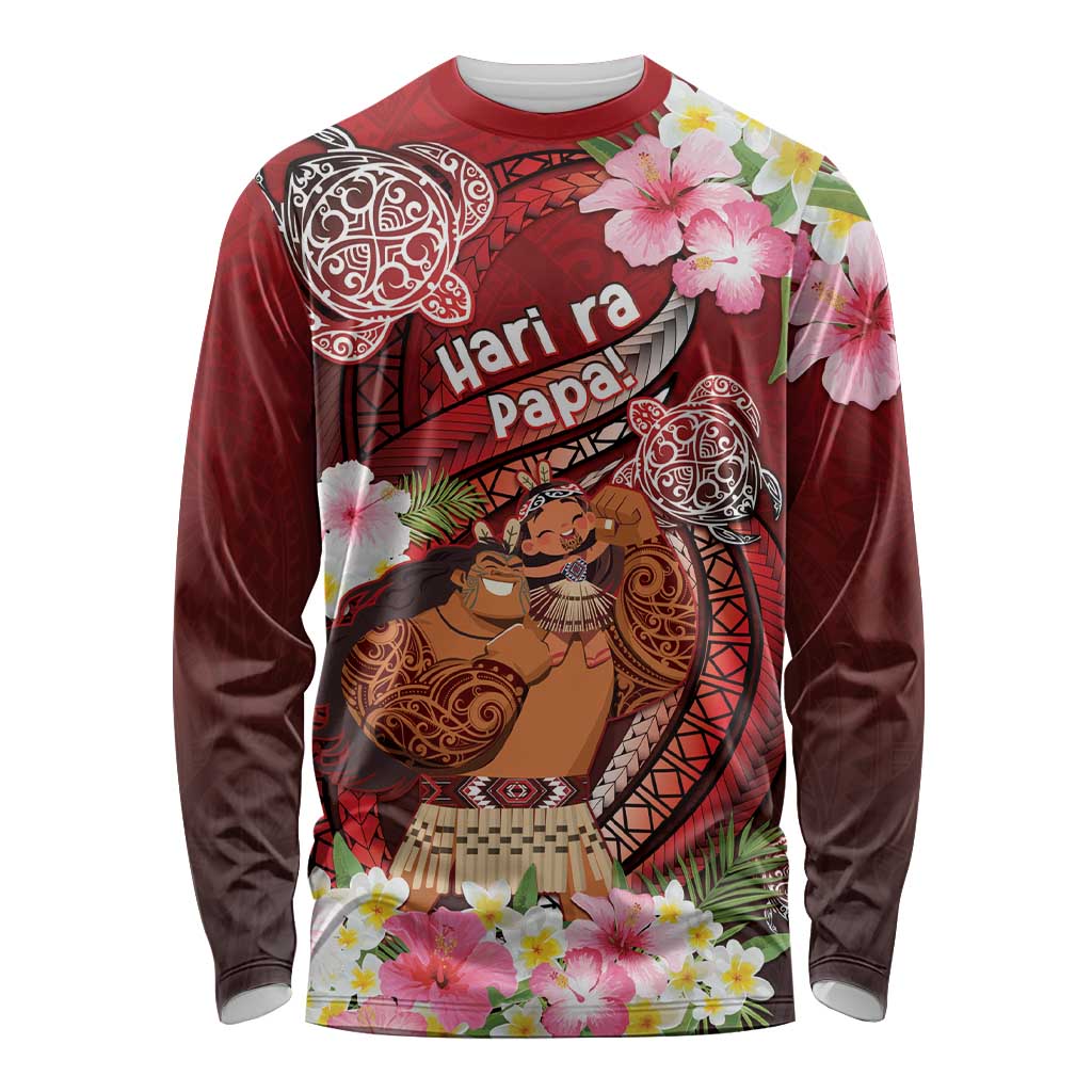Personalised New Zealand Father's Day Long Sleeve Shirt Happy Father And Child DT04 Unisex Red - Polynesian Pride