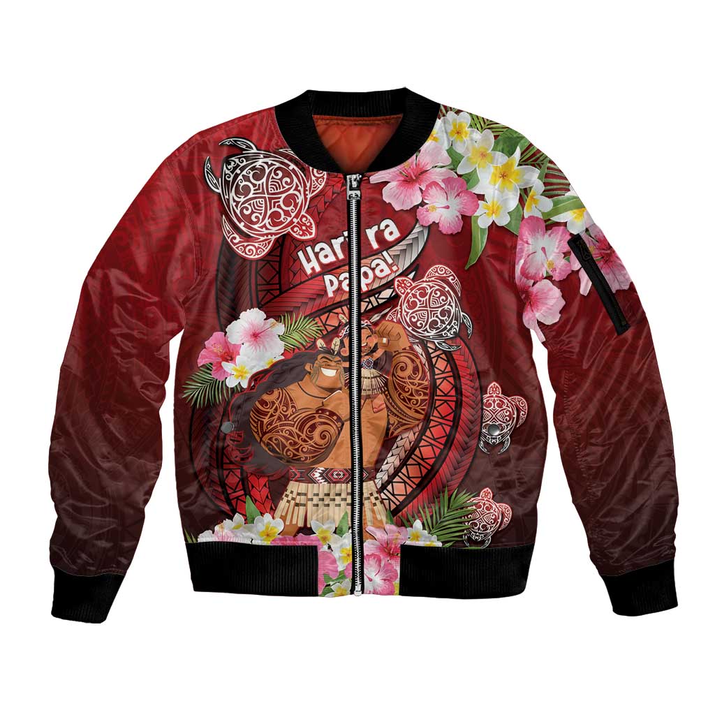 Personalised New Zealand Father's Day Sleeve Zip Bomber Jacket Happy Father And Child