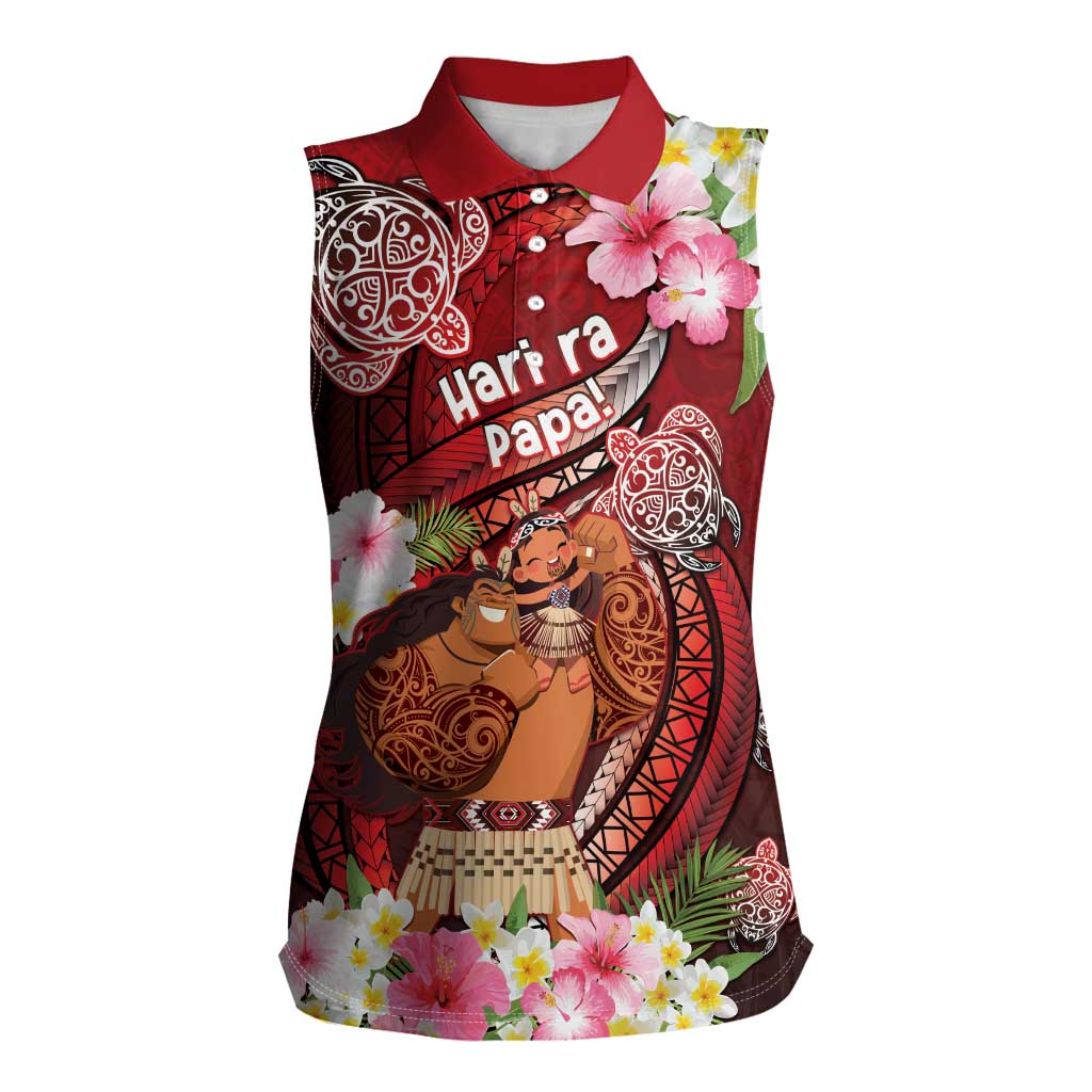 Personalised New Zealand Father's Day Women Sleeveless Polo Shirt Happy Father And Child DT04 Female Red - Polynesian Pride