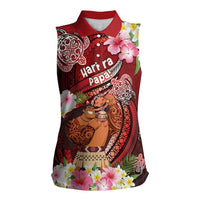 Personalised New Zealand Father's Day Women Sleeveless Polo Shirt Happy Father And Child DT04 Female Red - Polynesian Pride