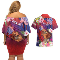 Personalised Samoa Father's Day Couples Matching Off Shoulder Short Dress and Hawaiian Shirt Happy Father And Child