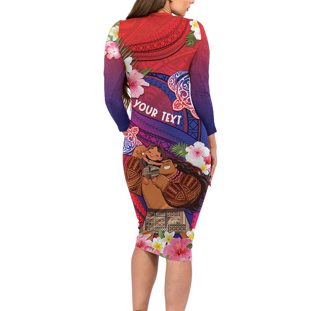 Personalised Samoa Father's Day Family Matching Long Sleeve Bodycon Dress and Hawaiian Shirt Happy Father And Child