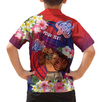 Personalised Samoa Father's Day Family Matching Off The Shoulder Long Sleeve Dress and Hawaiian Shirt Happy Father And Child