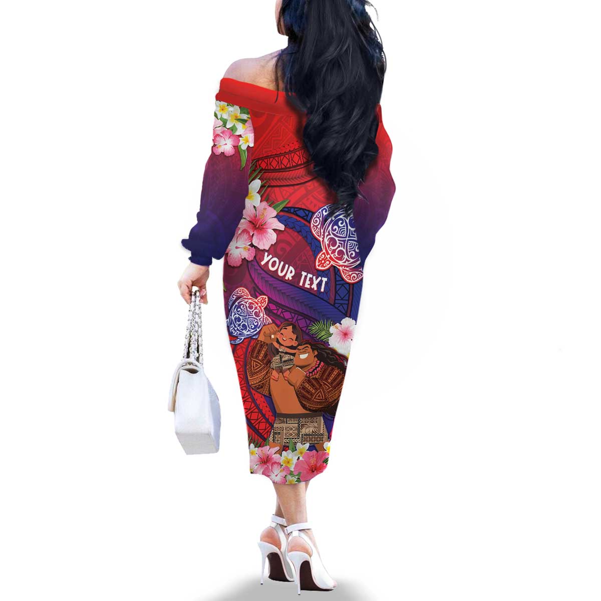 Personalised Samoa Father's Day Family Matching Off The Shoulder Long Sleeve Dress and Hawaiian Shirt Happy Father And Child