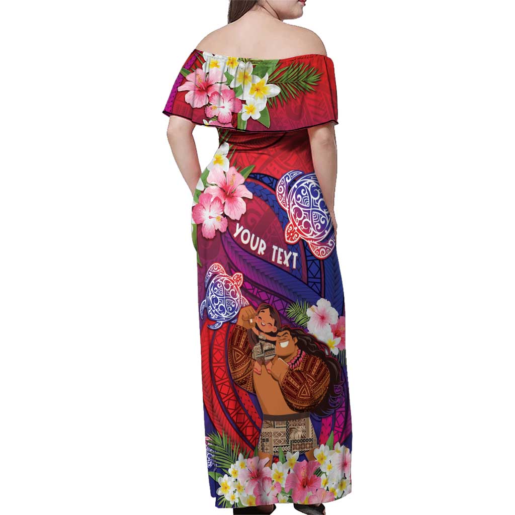 Personalised Samoa Father's Day Family Matching Off Shoulder Maxi Dress and Hawaiian Shirt Happy Father And Child