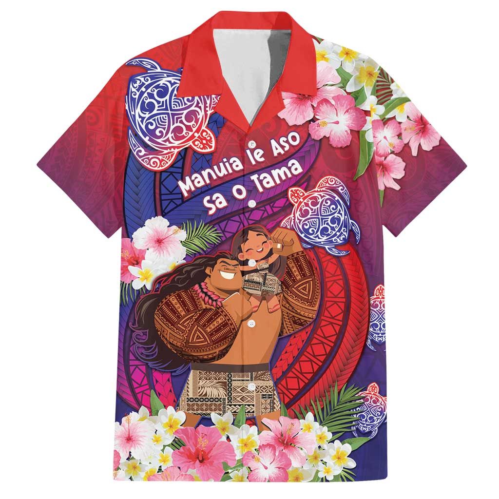 Personalised Samoa Father's Day Family Matching Off Shoulder Short Dress and Hawaiian Shirt Happy Father And Child