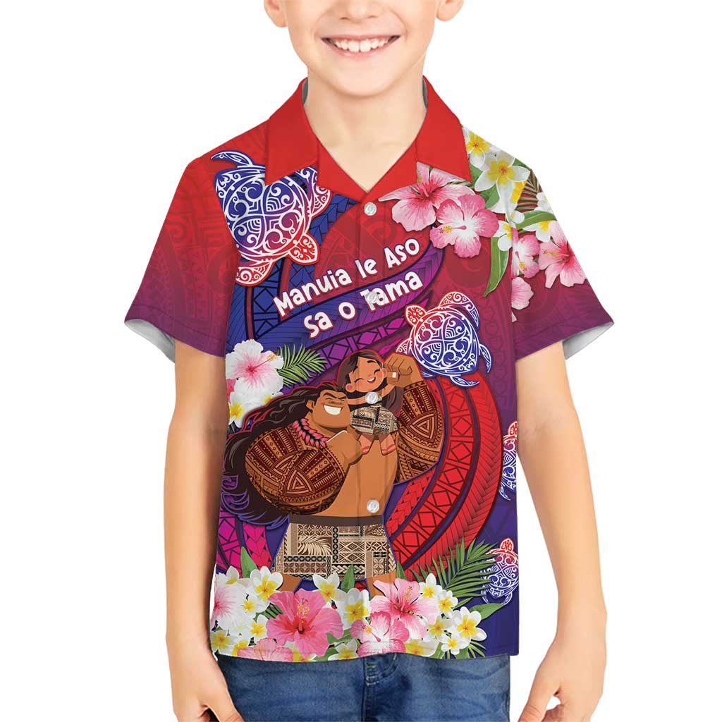Personalised Samoa Father's Day Family Matching Off Shoulder Short Dress and Hawaiian Shirt Happy Father And Child