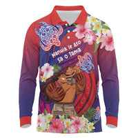 Personalised Samoa Father's Day Long Sleeve Polo Shirt Happy Father And Child DT04 Red - Polynesian Pride